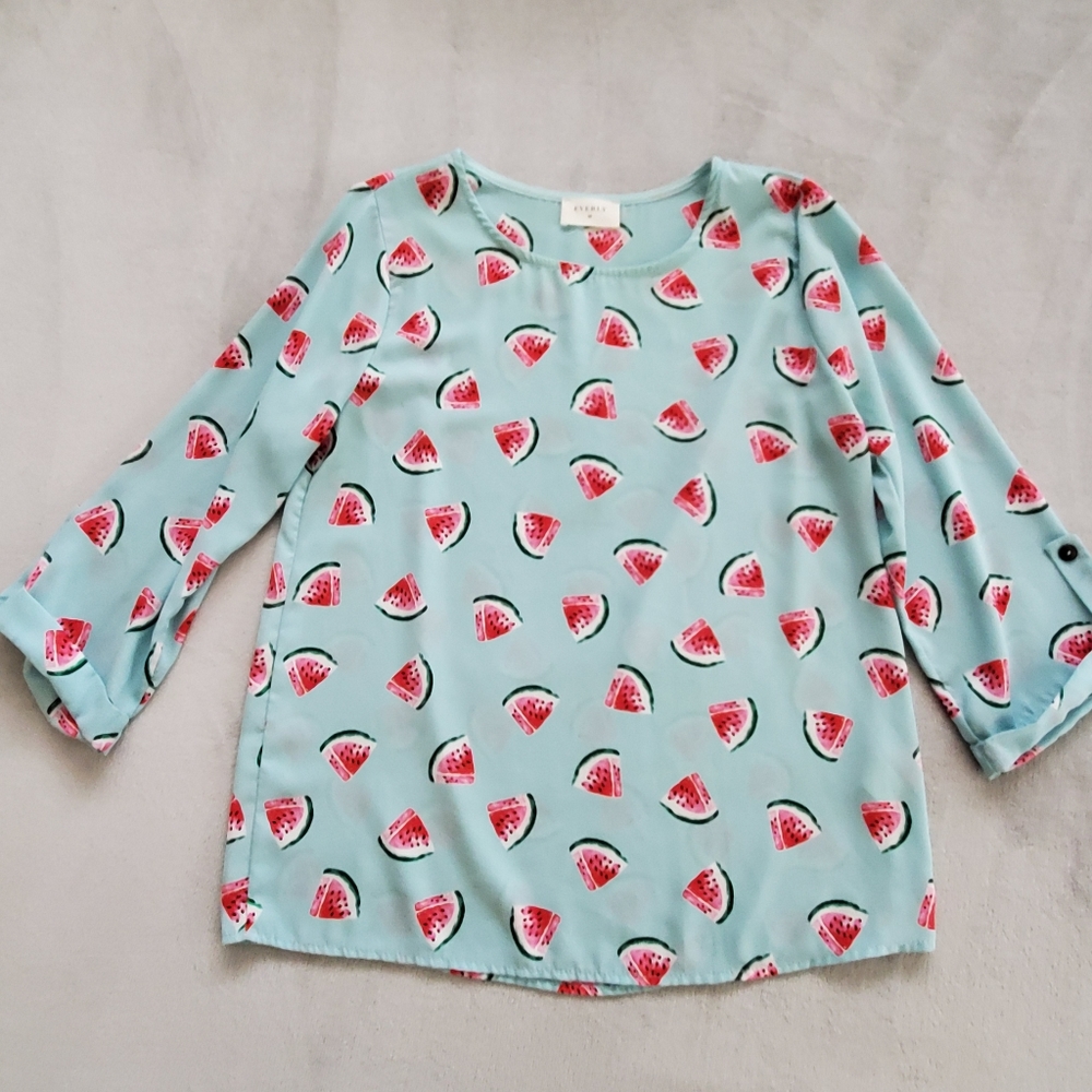 Modcloth Everly Watermelon 3/4 Sleeve Top